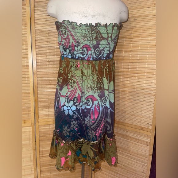 Y2K Charlotte Russe strapless beach dress boho hippie chic woman’s medium - Picture 2 of 5